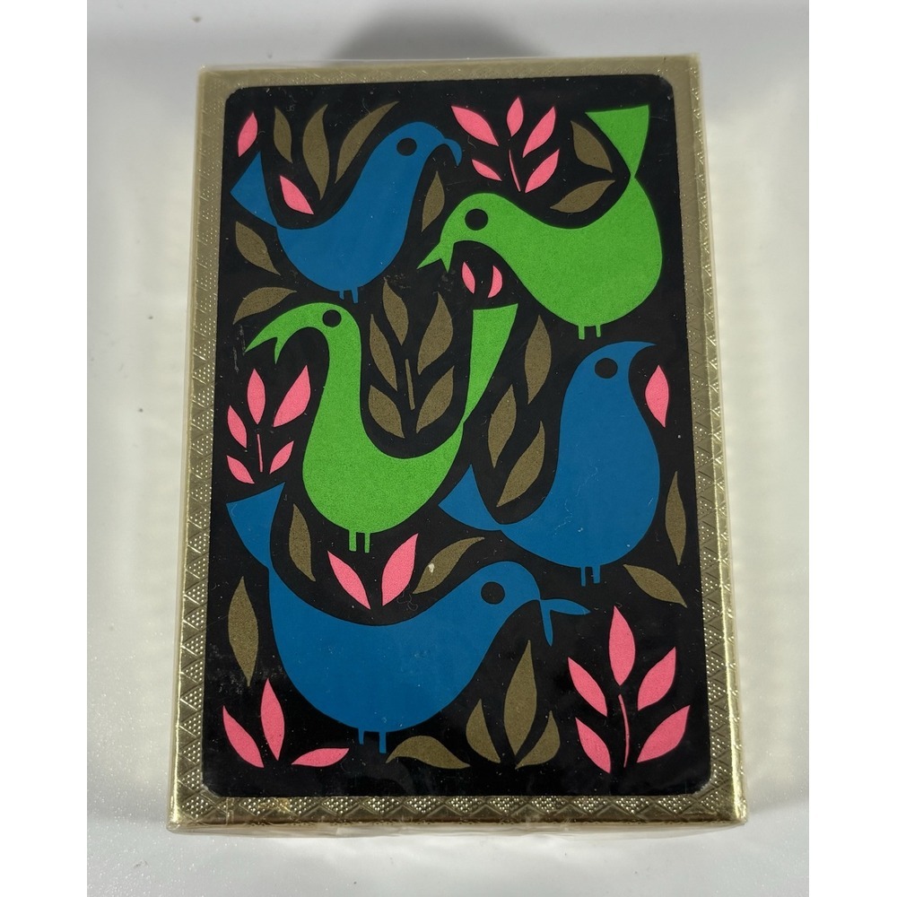 Vintage 60's Heines Crown Plastic Coated Playing Cards‎ Psychedelic Birds Sealed